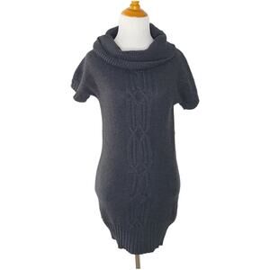 Athleta Tisbury Tunic Sweater Gray Cowl Neck Cable Knit Short Sleeve Women XS